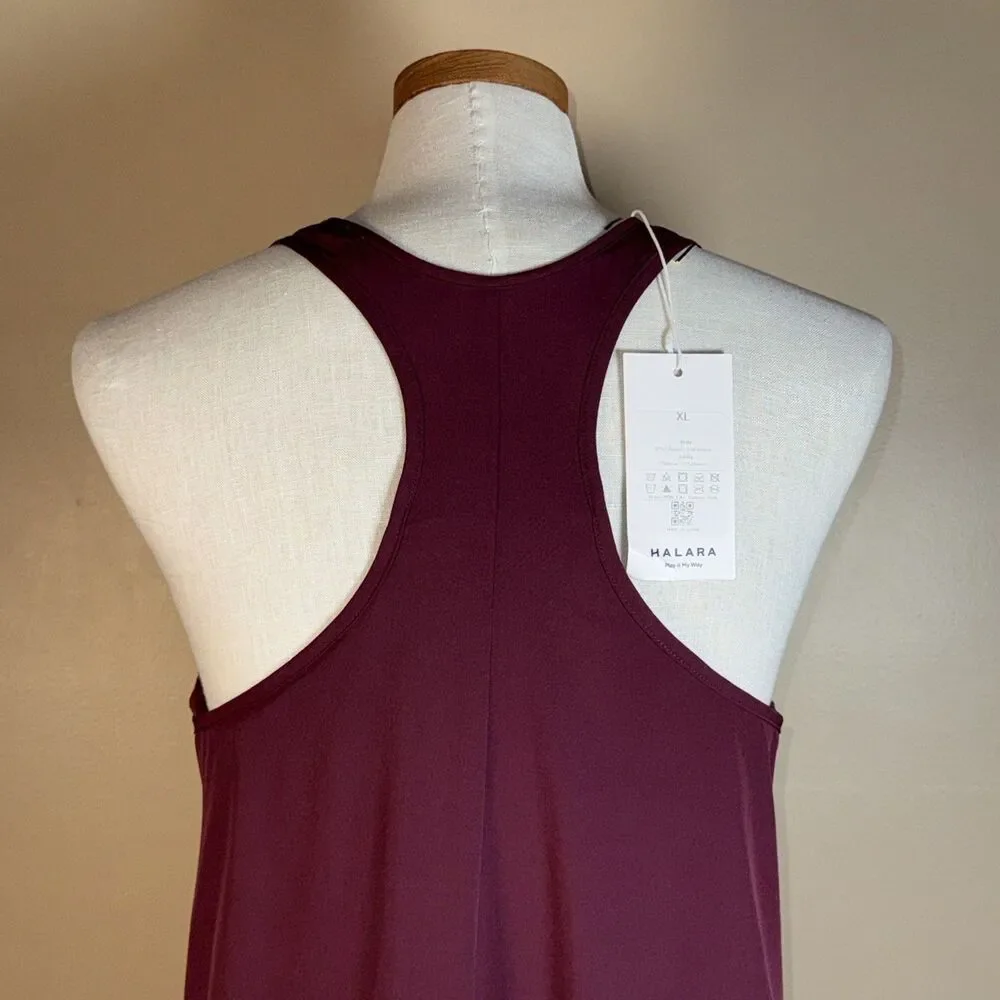 Halara Breezeful Backless Racerback Midi Dress Womens XL Burgundy Quick Dry NWT